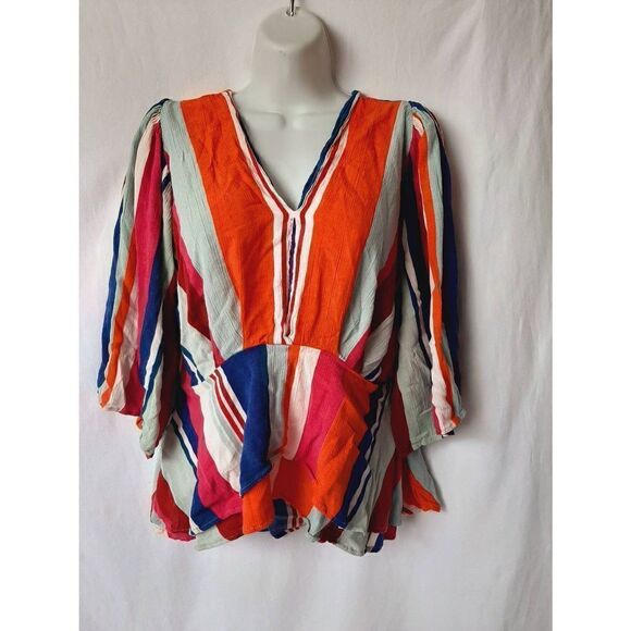 Willow & Root multi color peplum medium wide sleeve keyhole top - Picture 1 of 4